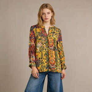 NWOT John Mark Floral Multicolor V-Neck Shirt Tunic Blouse Top Size M